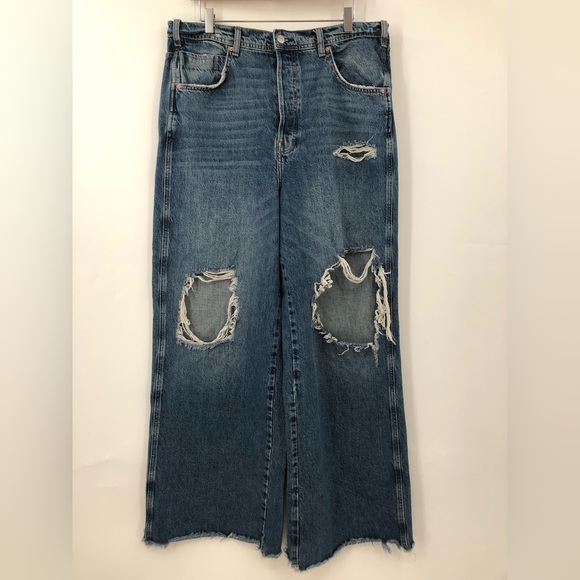 Free People 31x32 Ollie Extreme Wide Leg Jeans we the free busted knee 0401 - Picture 6 of 13